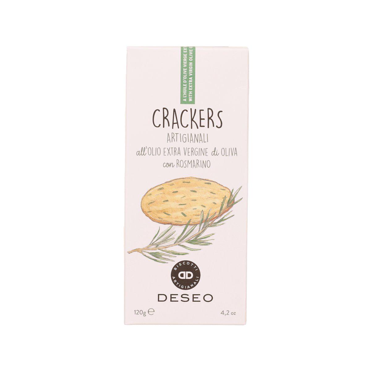 Crackers box with rosemary and olive oil cracker illustration on pale pink package