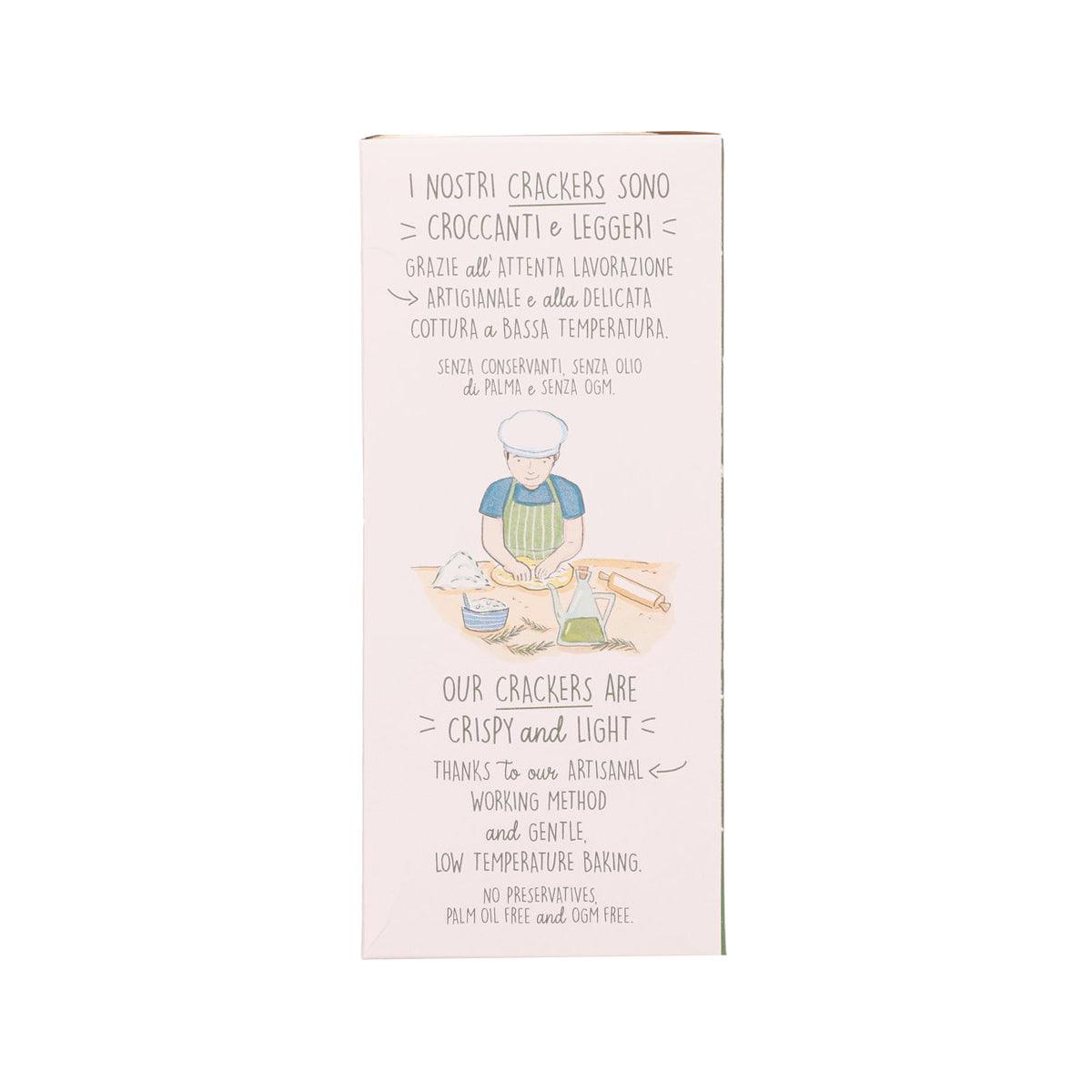 Back of crackers package with ingredient text block and cooking illustration