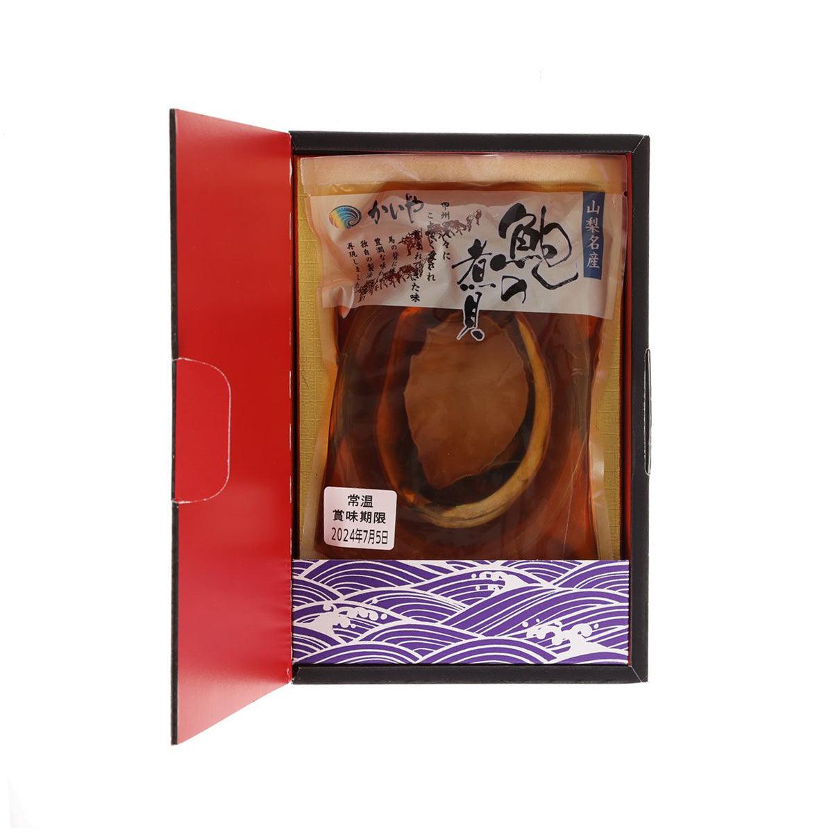KAIYA abalone in soy sauce gift set open box with clear pouch of brown sauce