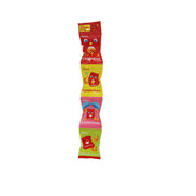 TOHATO caramel corn snack multipack, four colorful sachets with cartoon faces.