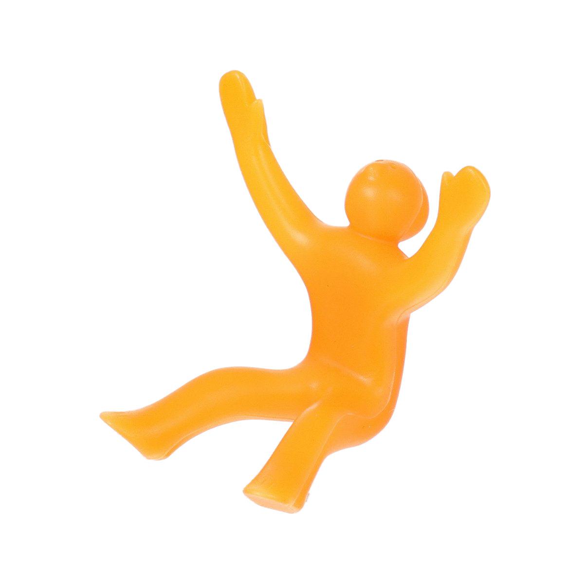Orange silicone cup noodle lid holder shaped like a waving figure