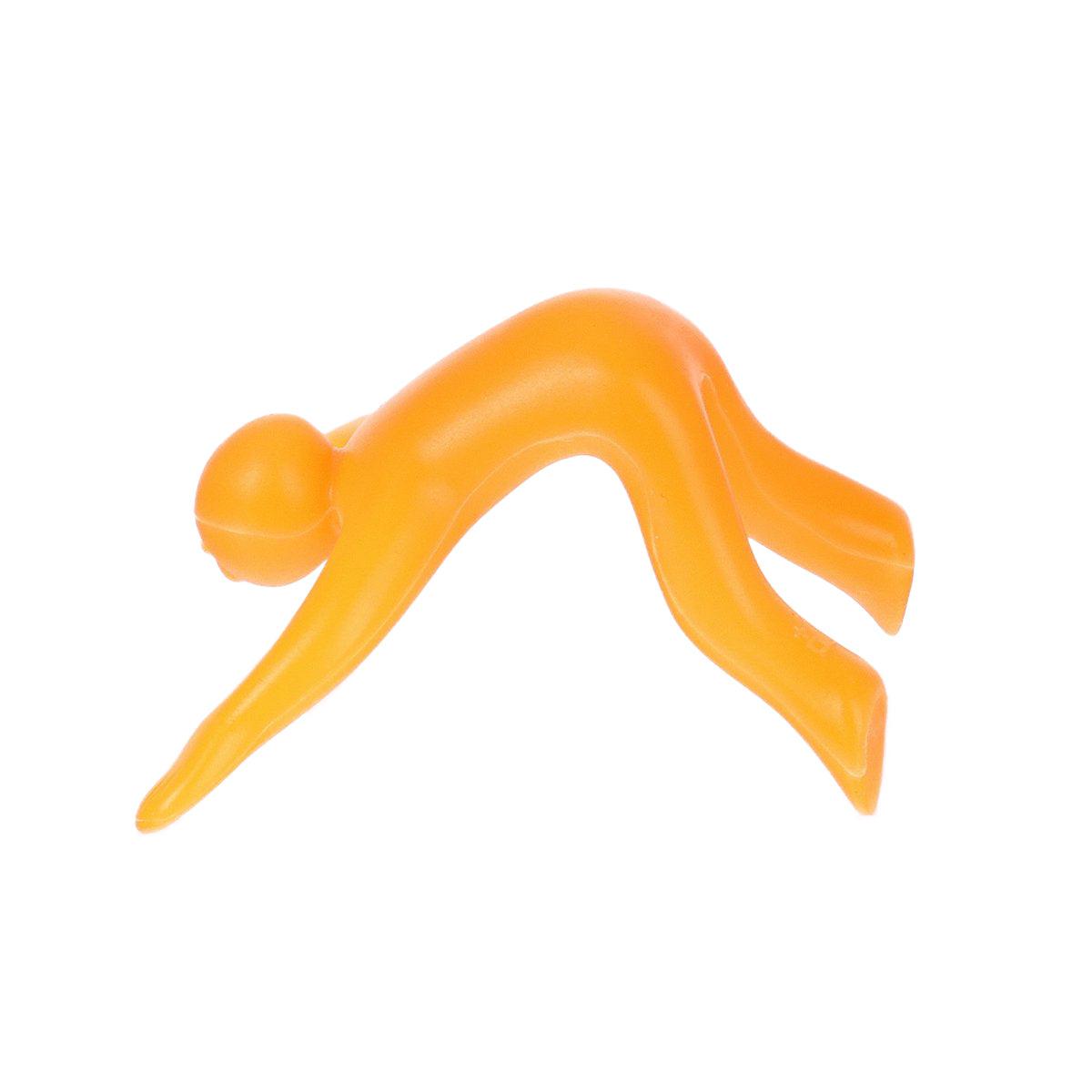 Orange silicone cup noodle lid holder with extended arms and legs