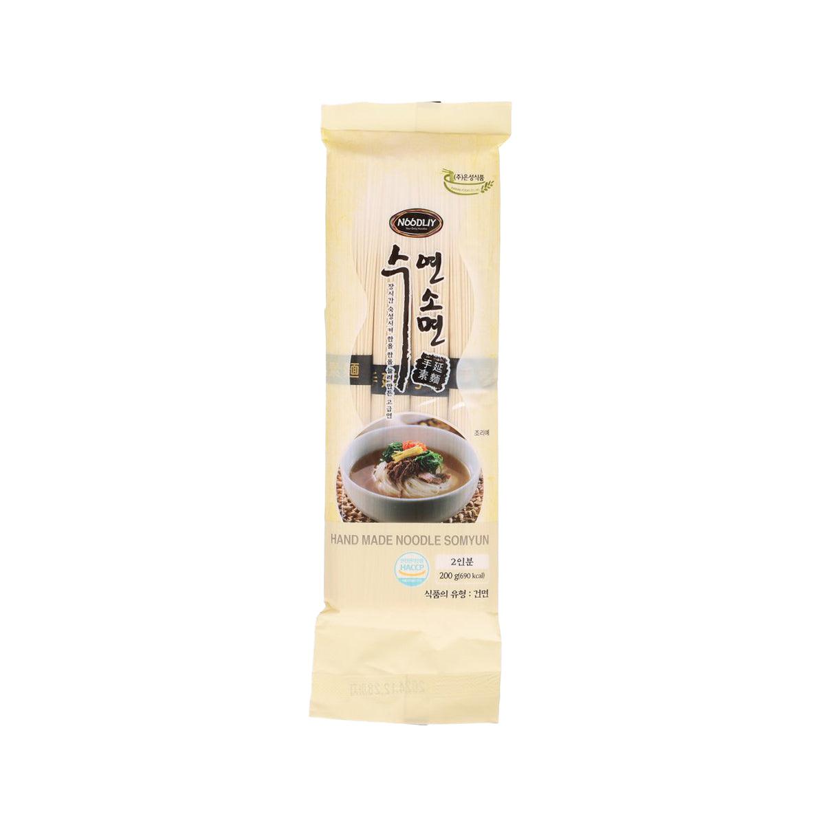 Korean hand-made noodle packet, plain noodle, 200g, front label with bowl