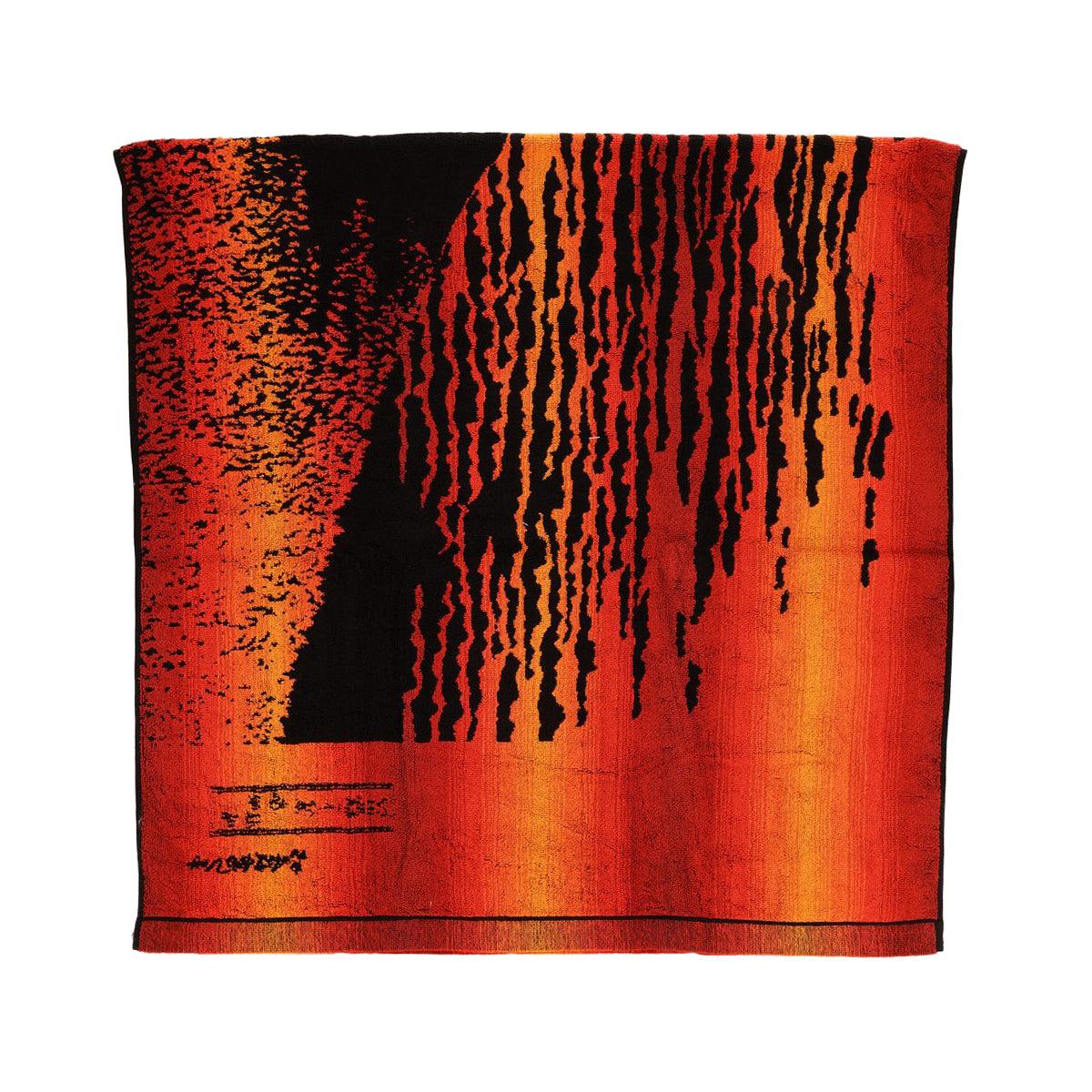 Bath towel, red and black abstract Hokusai-style print, 70x140 cm