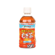 ITOEN barley tea bottle, amber drink in clear plastic with white cap, front label