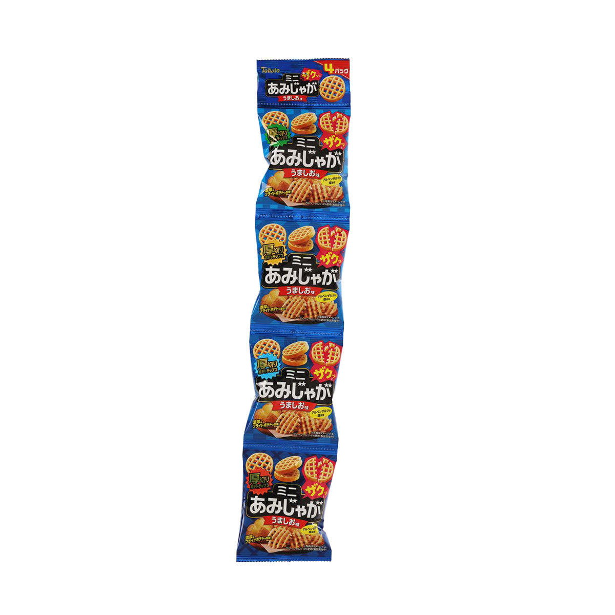 TOHATO Amijyaga mini potato chips, salt-flavored blue pouch (4 x 11g)