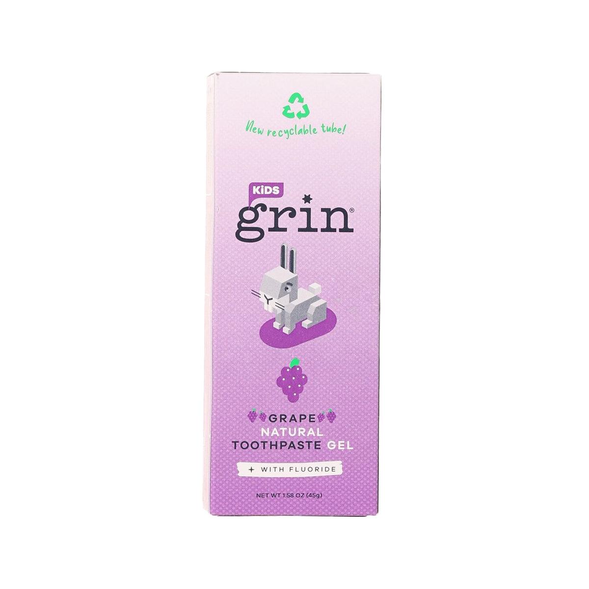 Kids grape natural toothpaste gel carton with fluoride, recyclable tube