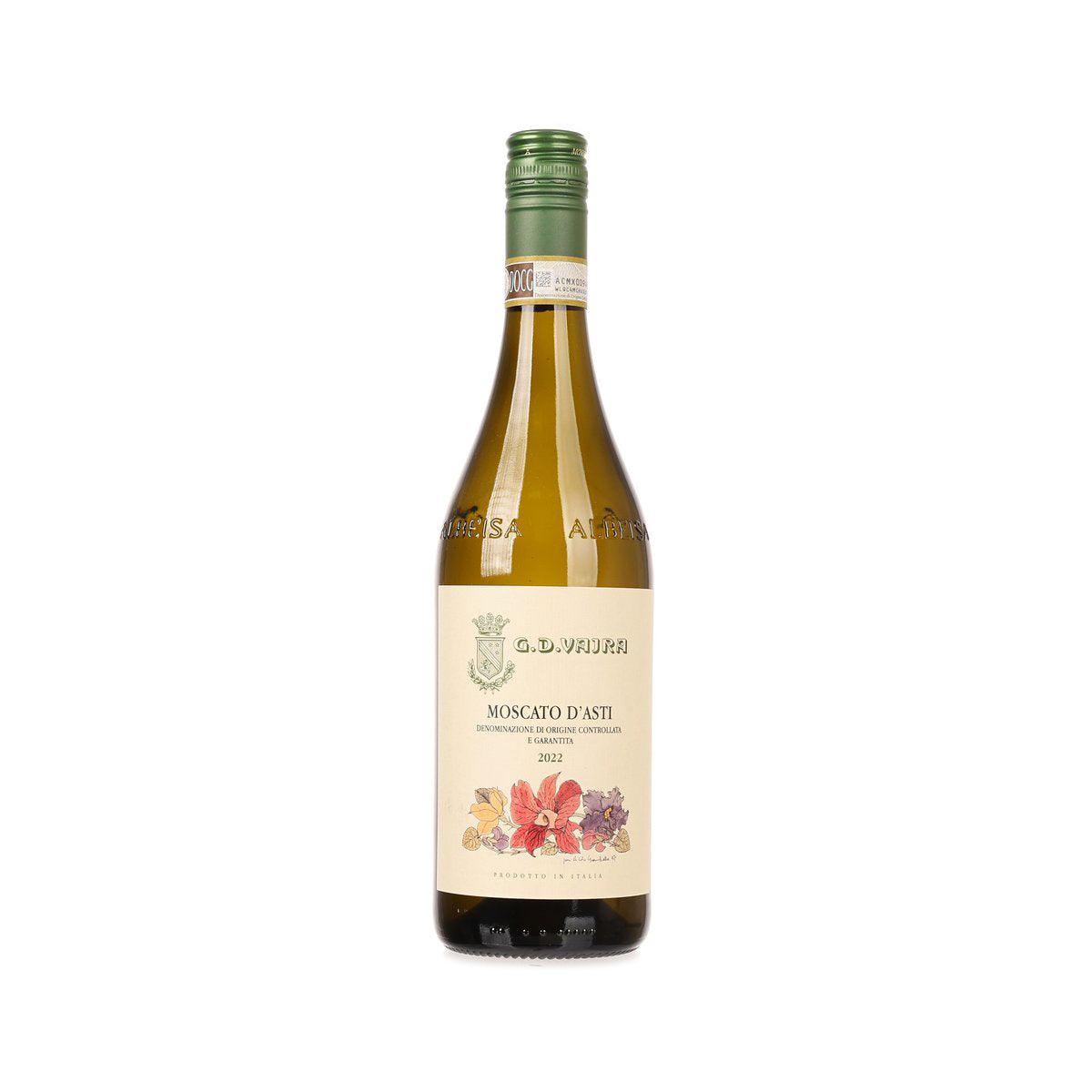 G D VAJRA Moscato d'Asti wine bottle with green cap and front floral label