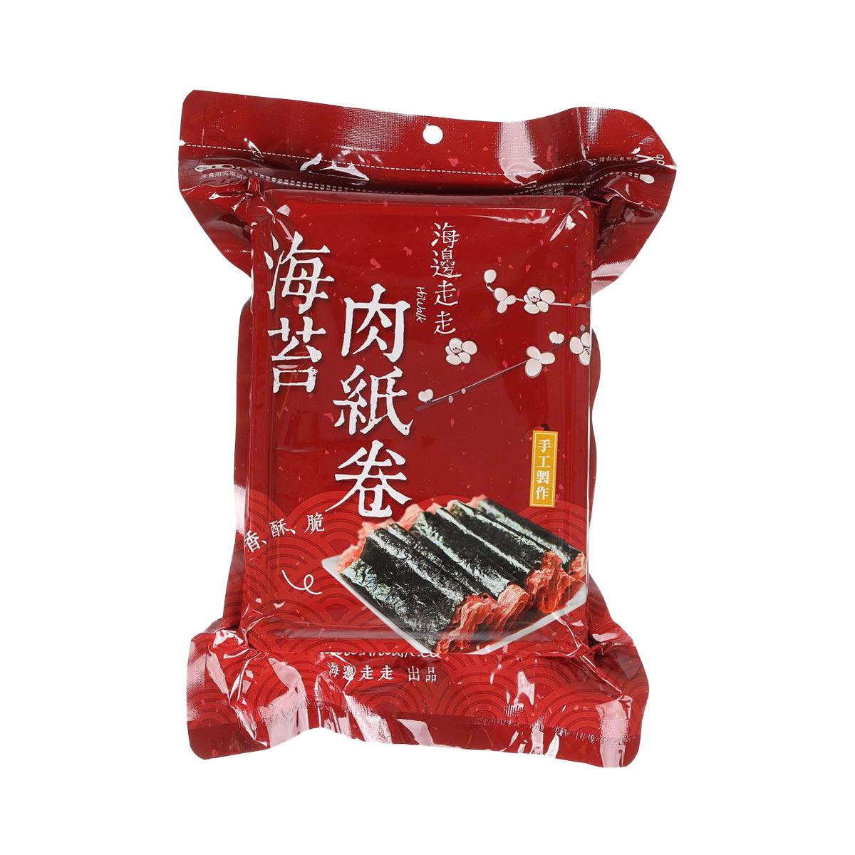 HIWALK seaweed crispy pork roll snack, red pouch with seaweed-wrapped pieces