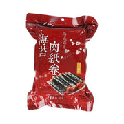 HIWALK seaweed crispy pork roll snack, red pouch with seaweed-wrapped pieces