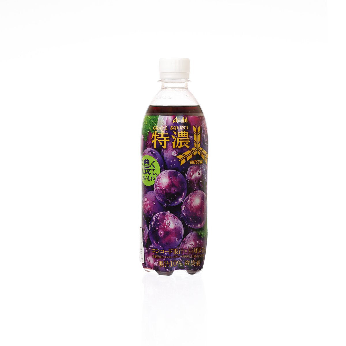 MITSUYA 500 mL carbonated grape squash drink PET bottle, grape-themed label