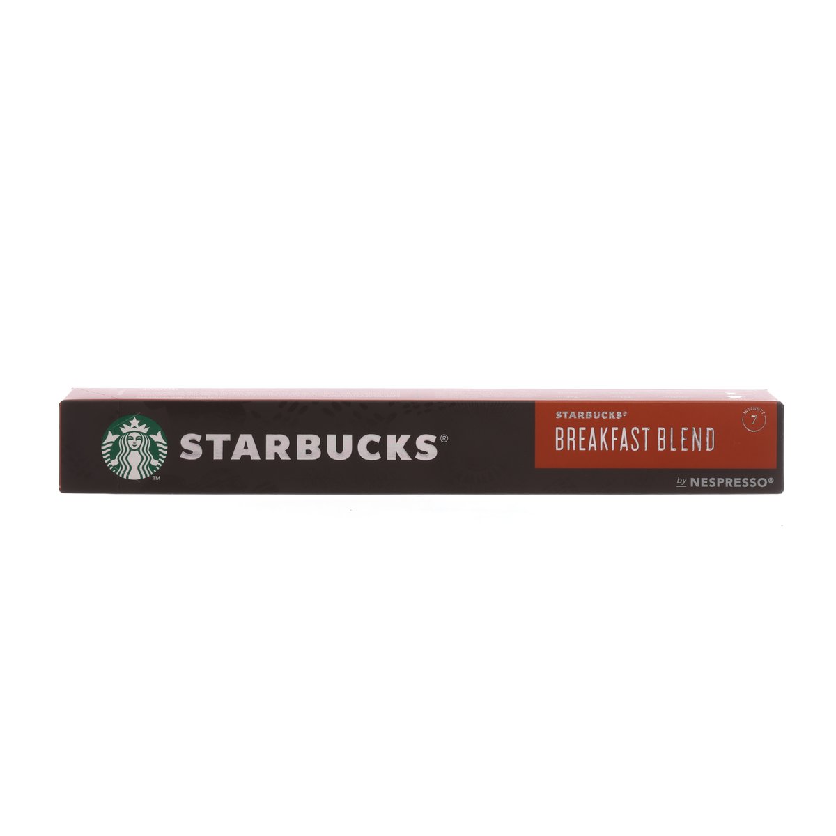 STARBUCKS Breakfast Blend coffee capsule box for Nespresso, dark brown with orange panel