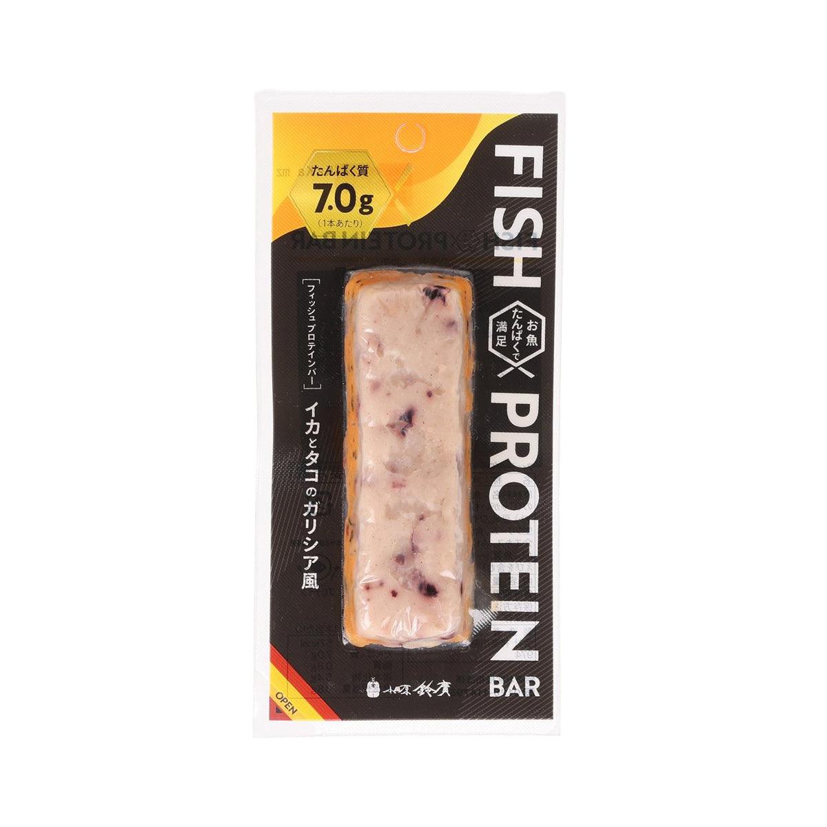 Fish protein bar snack package with visible squid and octopus filling