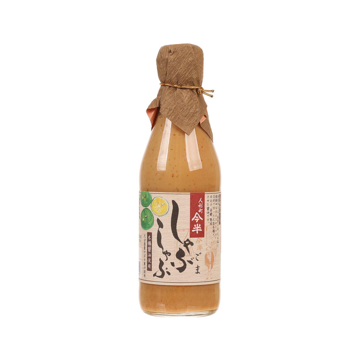 IMAHAN sesame shabu shabu sauce bottle with burlap tied cap, amber sauce, front label