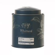 Dark blue loose tea tin with lid, Whittard Darling Grey label