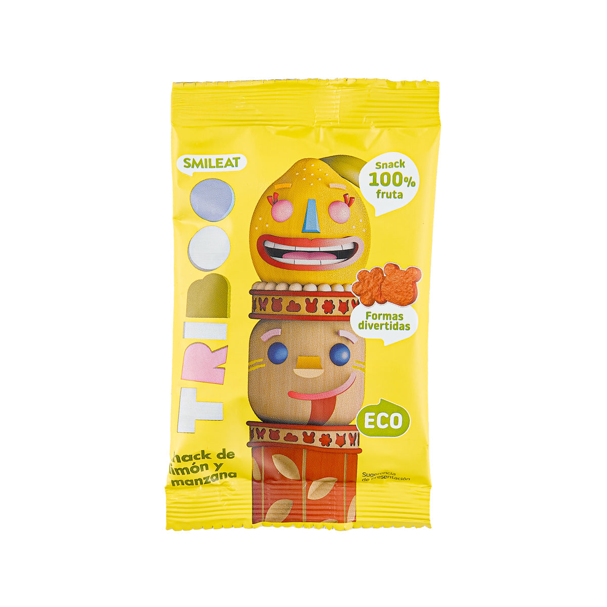 SMILEAT organic fruit snack pouch, lemon and apple flavor, smiling character front