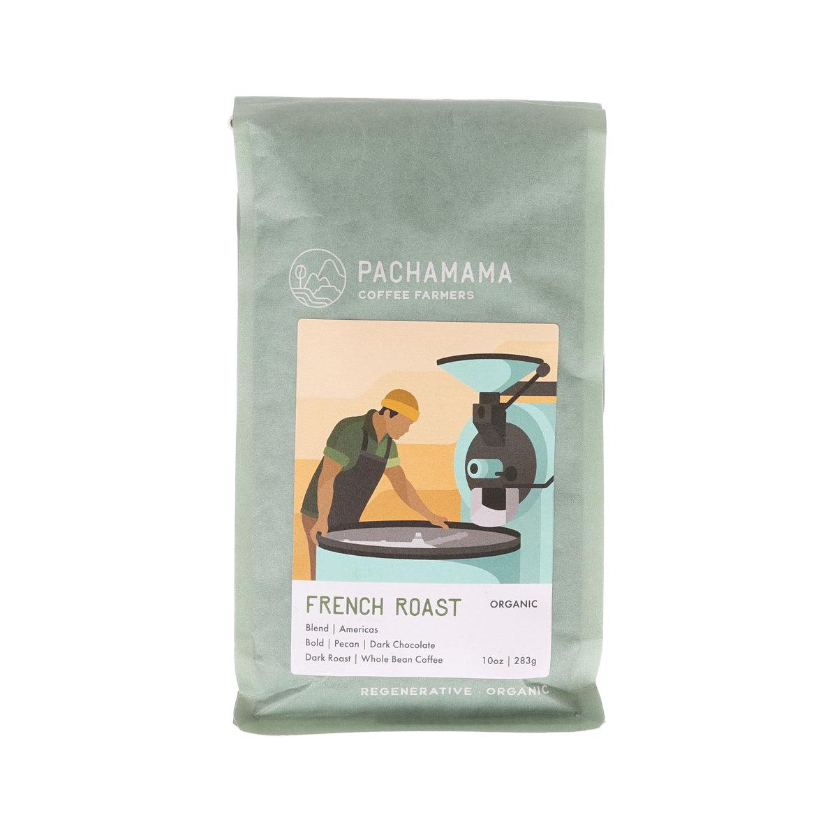 PACHAMAMA organic French roast whole bean coffee bag, dark roast, 283 g