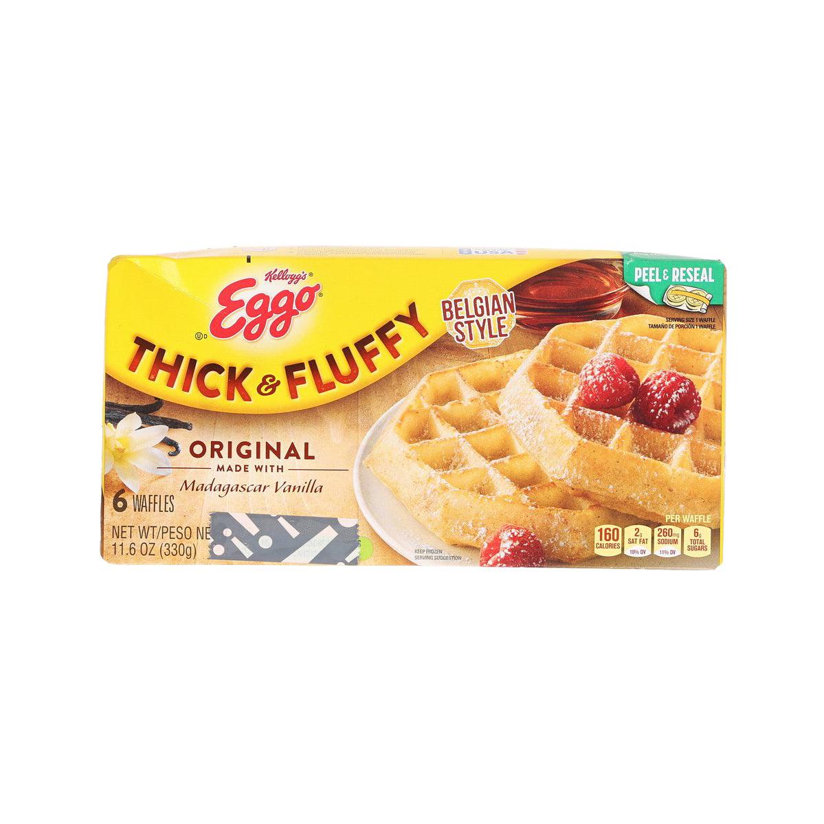 Eggo Thick & Fluffy original waffle mix box with resealable pouch
