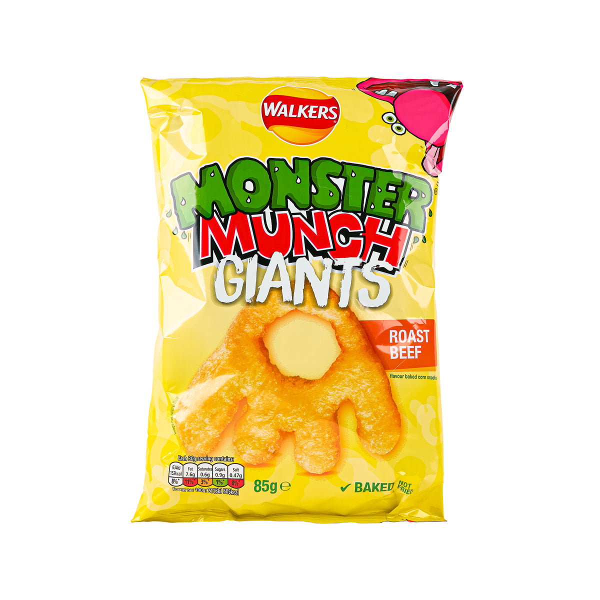 WALKERS Monster Munch Giants baked corn snacks bag, roast beef flavour, 85g