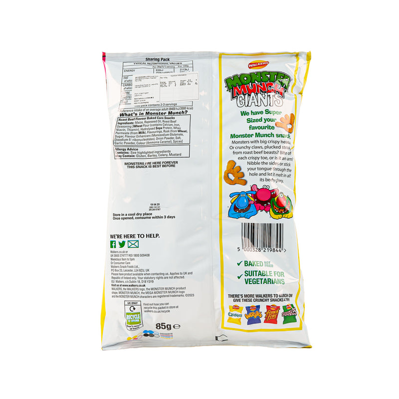 WALKERS Monster Munch Giants Baked Corn Snacks - Roast Beef Flavour  (85g)