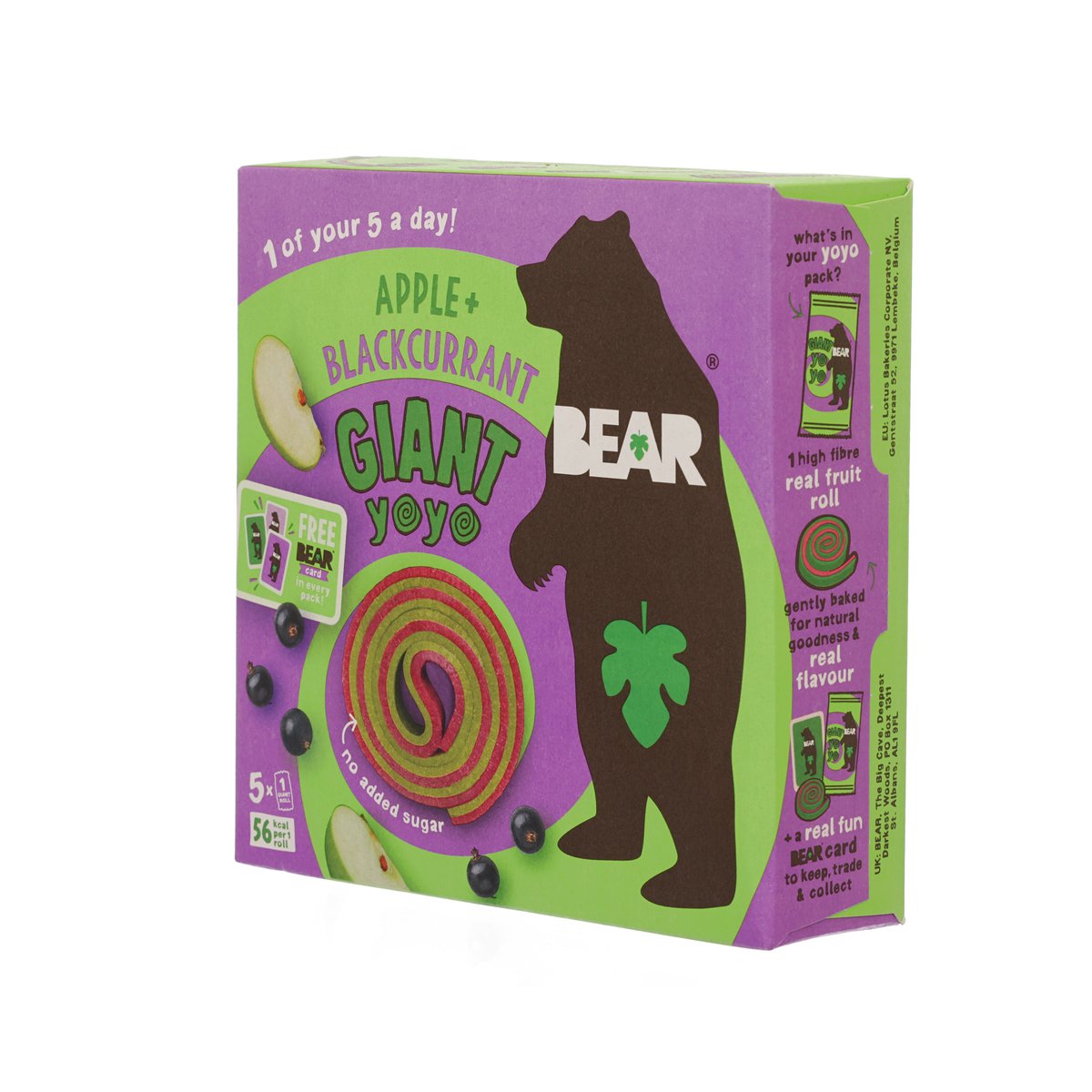 BEAR giant yoyo rolls box, Apple and blackcurrant, 100g, side panel