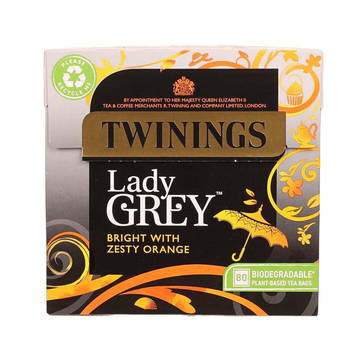 Biodegradable Lady Grey tea bags box with zesty orange, 80-count, TWININGS