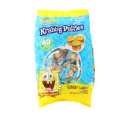 Krabby Patties gummy candy bag, blue with yellow top, 40 pieces