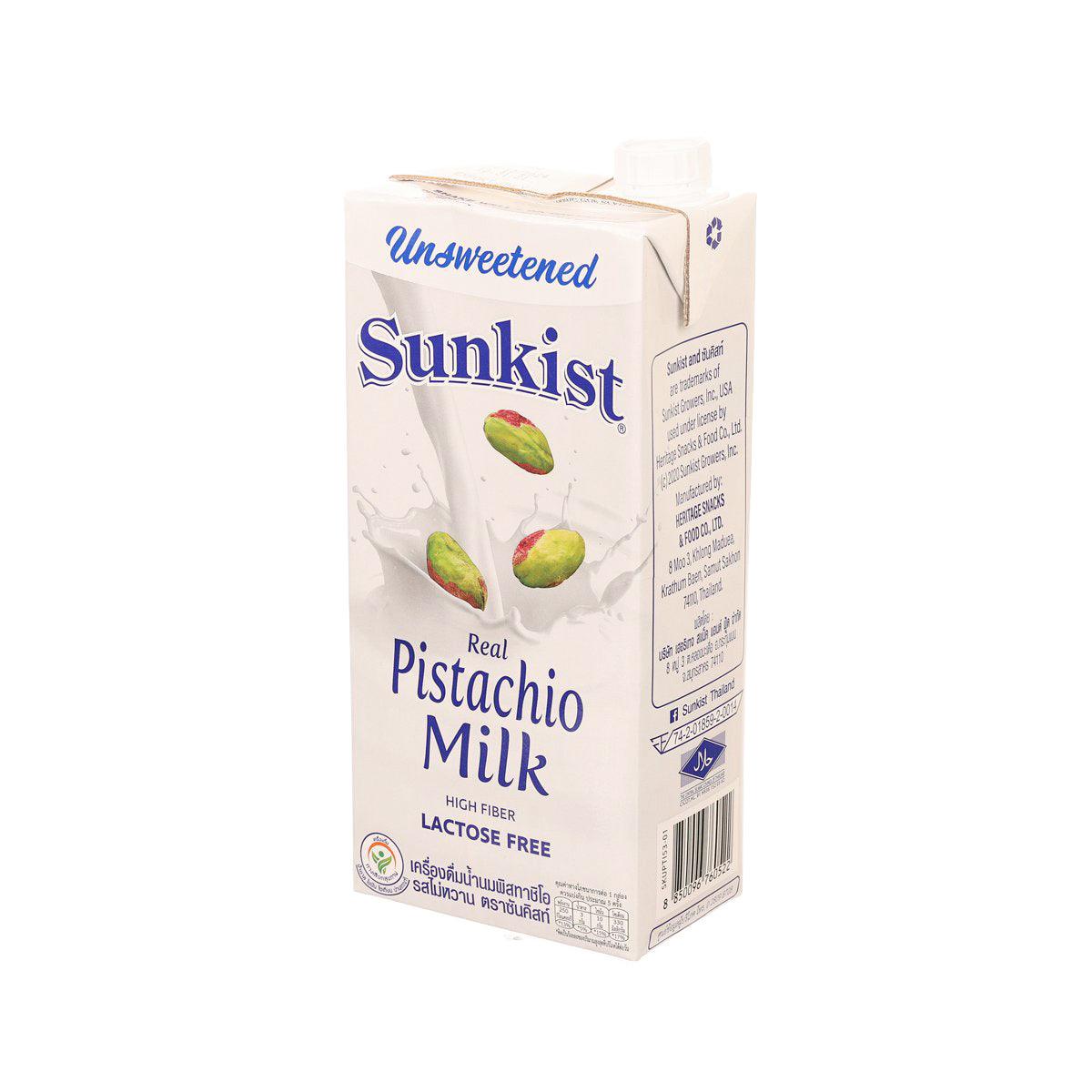 SUNKIST unsweetened real pistachio milk carton, side view, 946 mL