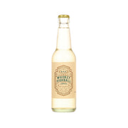 Lemonade whiskey highball bottle with gold cap, front label and pale yellow liquid