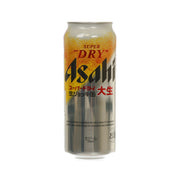 Asahi Super Dry beer can, silver with orange gold front label, 485 mL