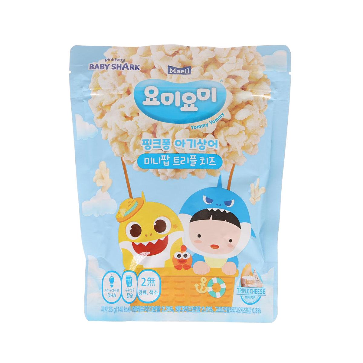 Triple cheese mini puff snack in blue resealable pouch with cartoon characters
