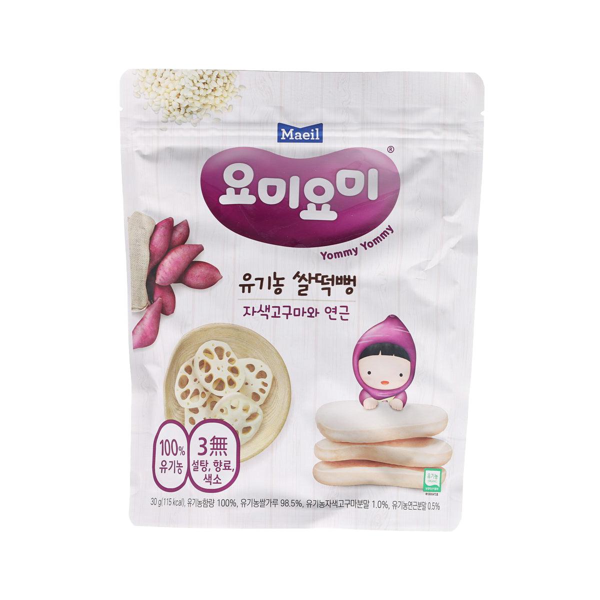 MAEIL organic rice rusk pouch with purple sweet potato & lotus roots, front
