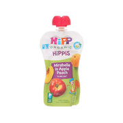 Organic fruit puree pouch with red cap, Mirabelle in apple peach, 100 g