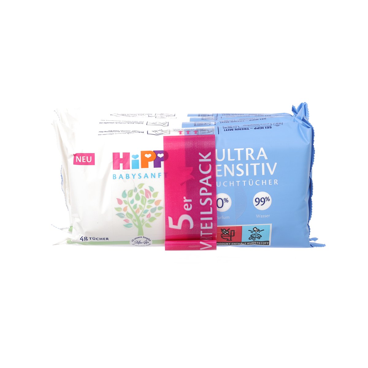 HIPP Babysanft wet wipes pack, Ultra Sensitive, blue and white, 5x48 pcs