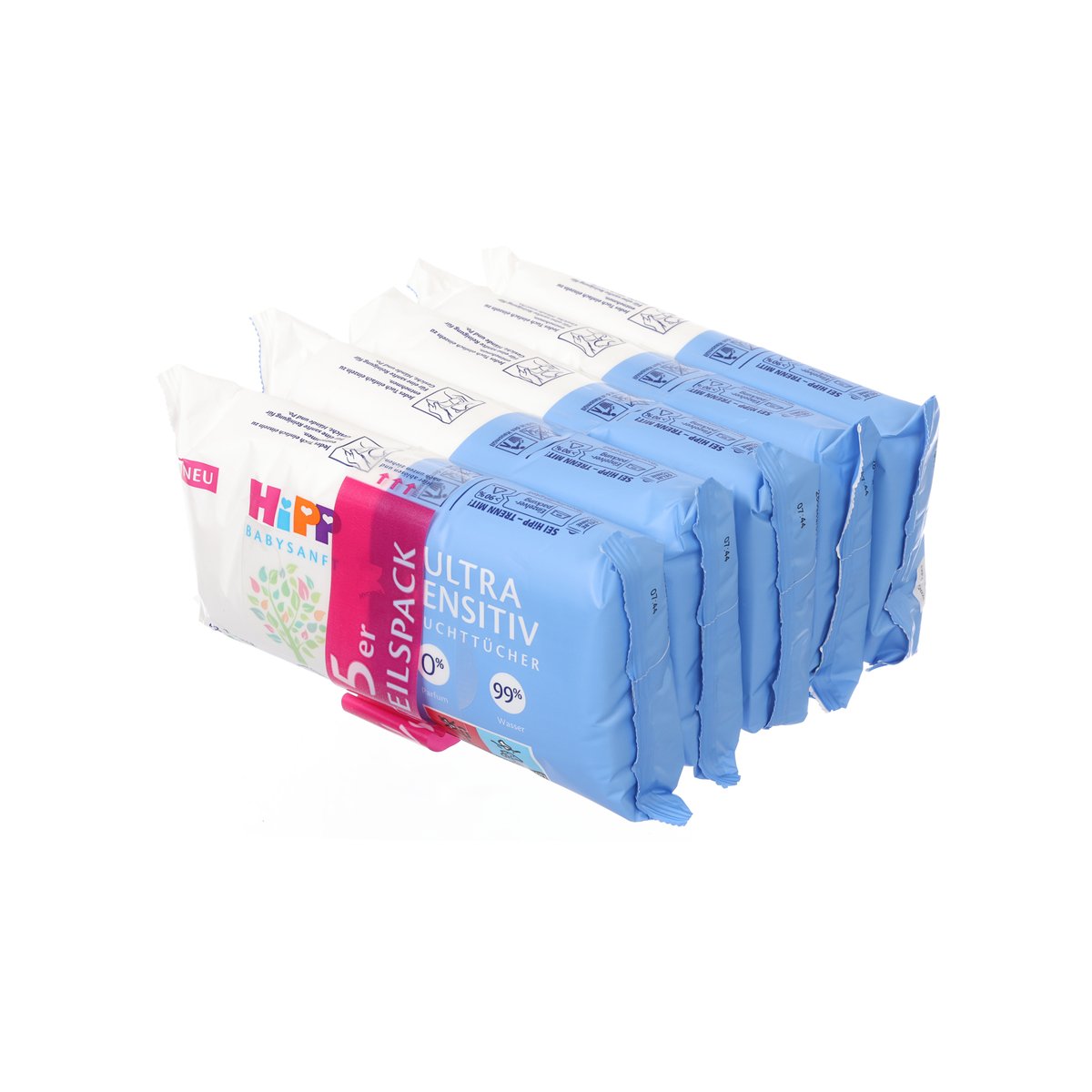 HIPP Babysanft Ultra Sensitive wet wipes, stacked packs in blue and white
