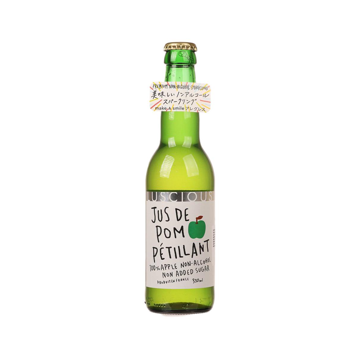 LUSCIOUS sparkling apple juice bottle, green glass with front label, 330 mL