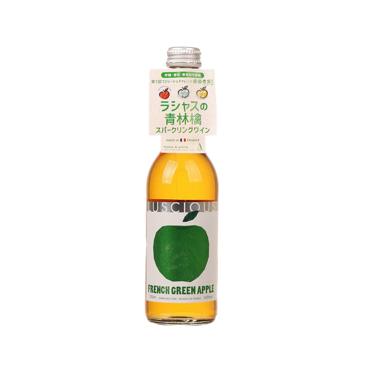 LUSCIOUS French green apple cider bottle, amber drink with green apple front label