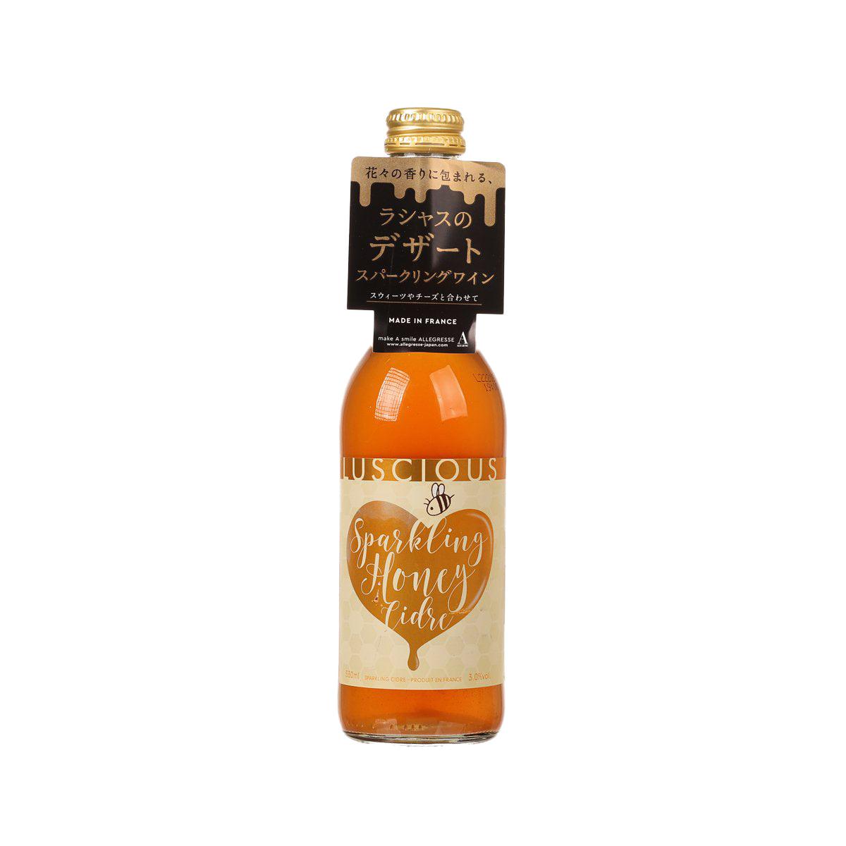 LUSCIOUS sparkling honey cider bottle, amber glass with gold cap and front label