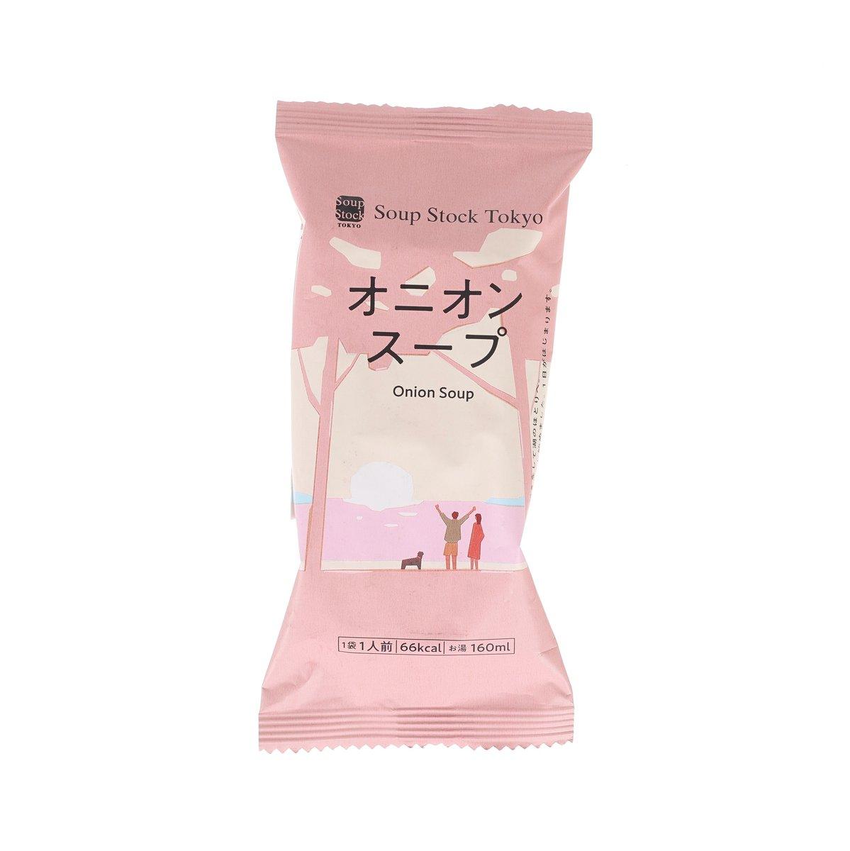 Freeze-dried onion soup packet, pink pouch with Soup Stock Tokyo branding