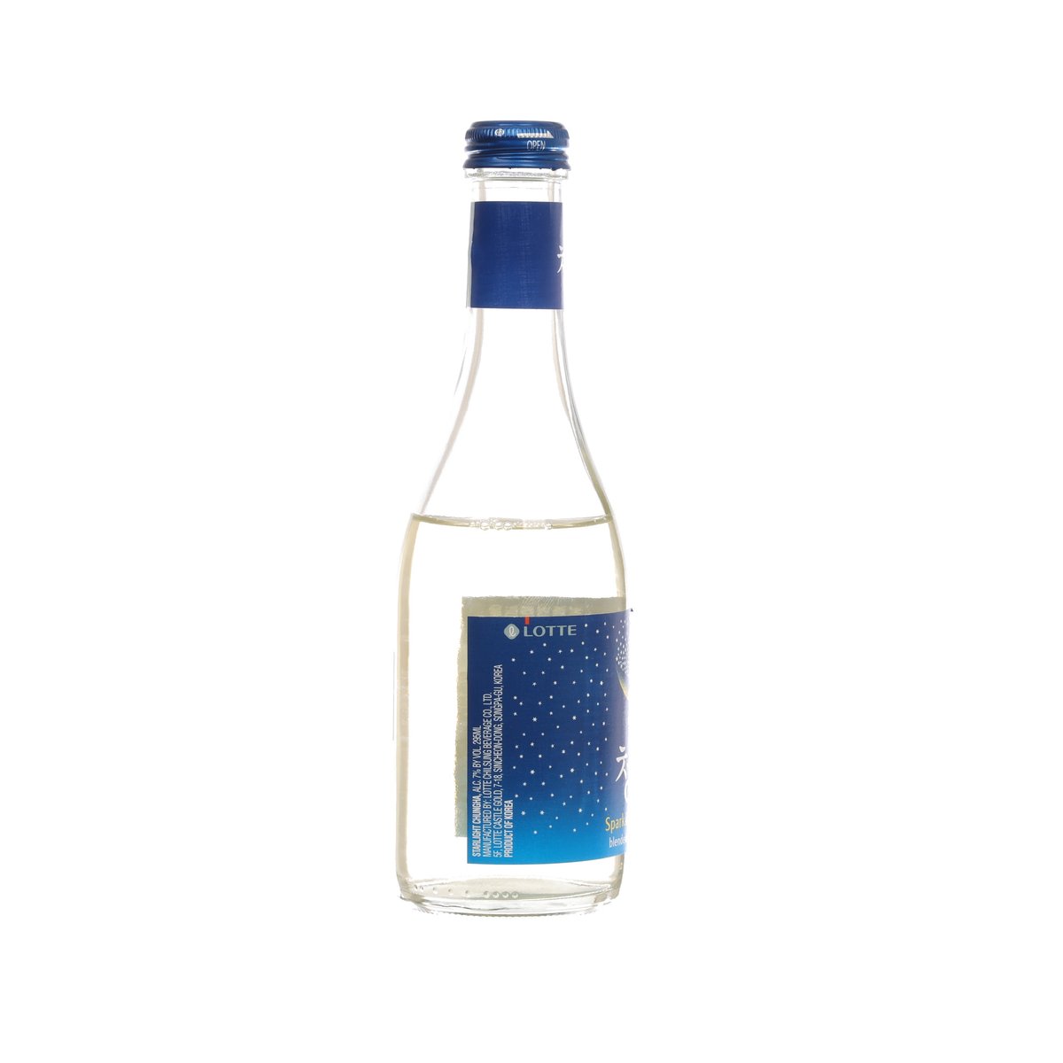 Sparkling rice wine bottle with blue cap and blue label, 295 mL
