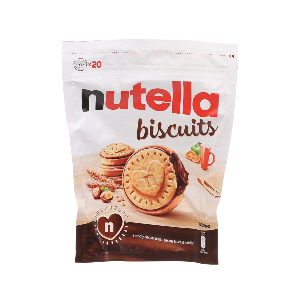 Nutella biscuits pouch with crunchy cookie and hazelnut filling illustrations