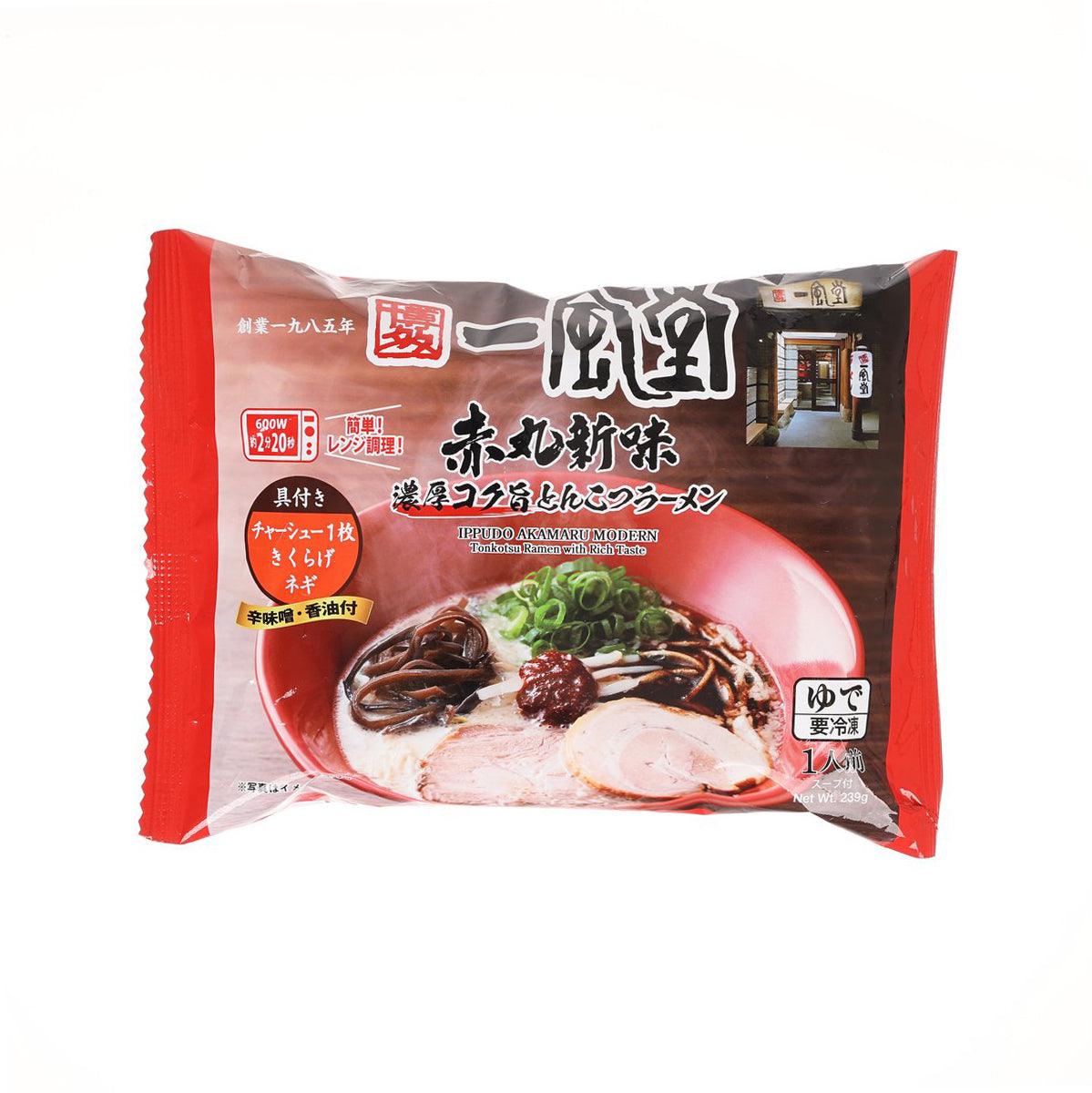 IPPUDO Akamaru ramen frozen pouch, red front with bowl artwork and label
