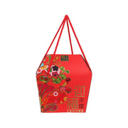 Red decorative sky lantern gift bag with colorful floral graphics and hexagon shape