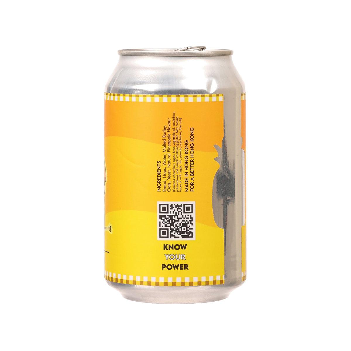 Orange IPA beer can with silver lid; back label with QR code and “Know your power”