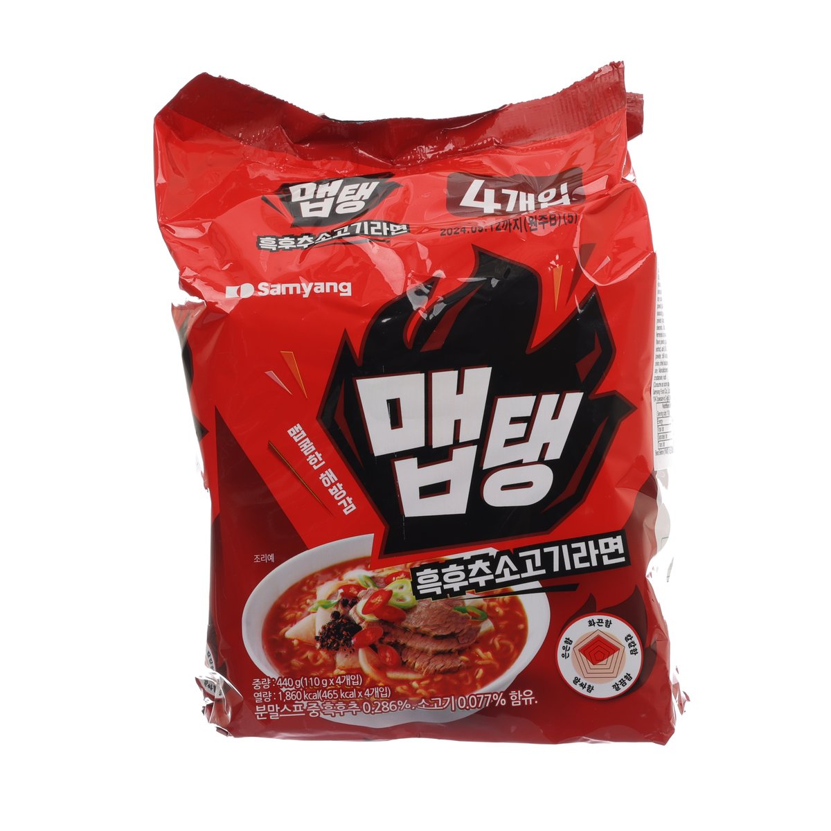 SAMYANG instant noodle pack, red front with Beef Pepper spicy branding