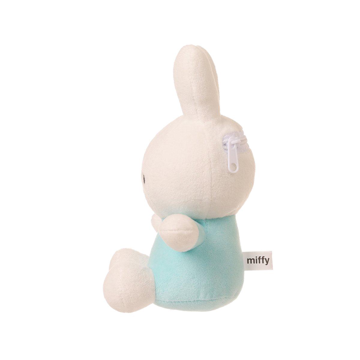 Plush bunny doll bag with back zipper pocket and light-blue shorts