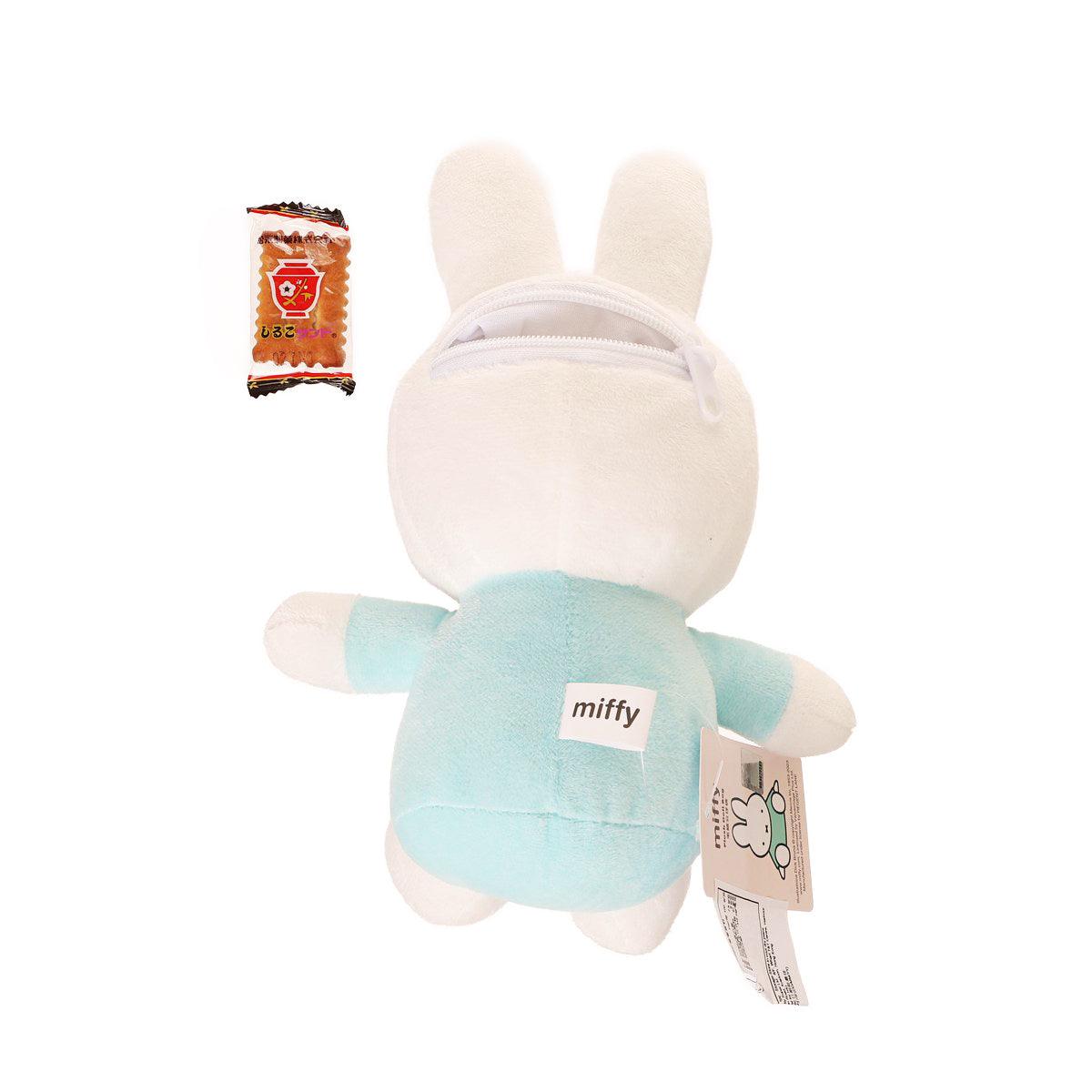 Plush bunny doll bag with miffy label, back zipper pouch, and gum tag