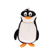 Cuddly penguin hot water bottle cover with orange beak and feet