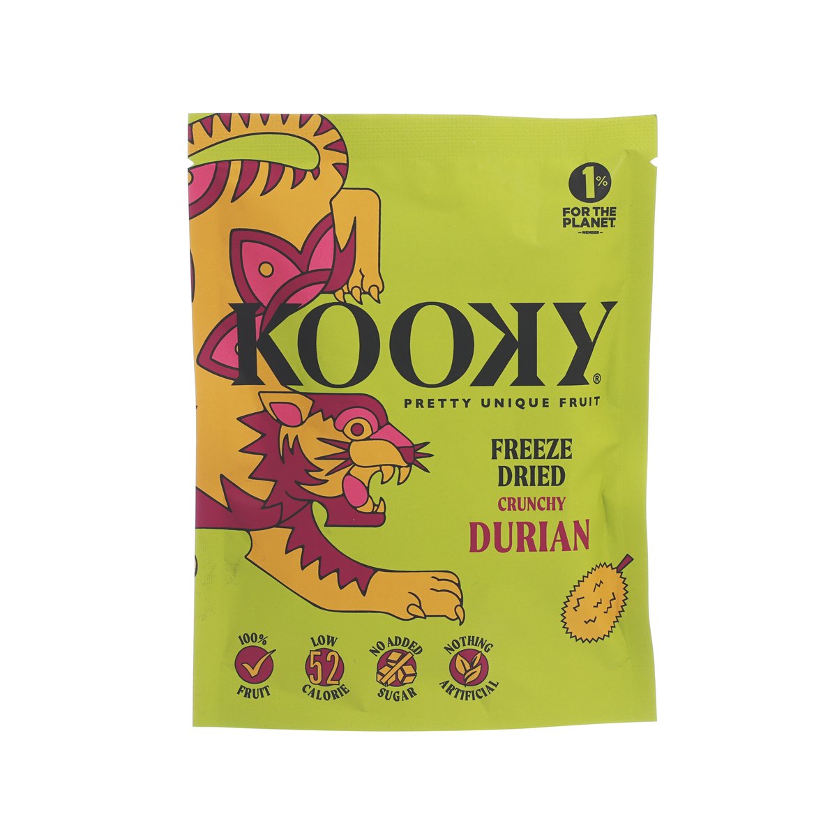 KOOKY freeze-dried durian snack bag, green package with dragon illustration