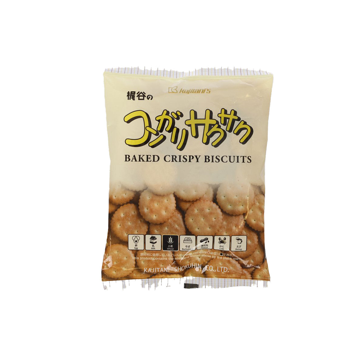 Baked crispy biscuits pouch showing biscuits and KAJITANI logo, 90g pack
